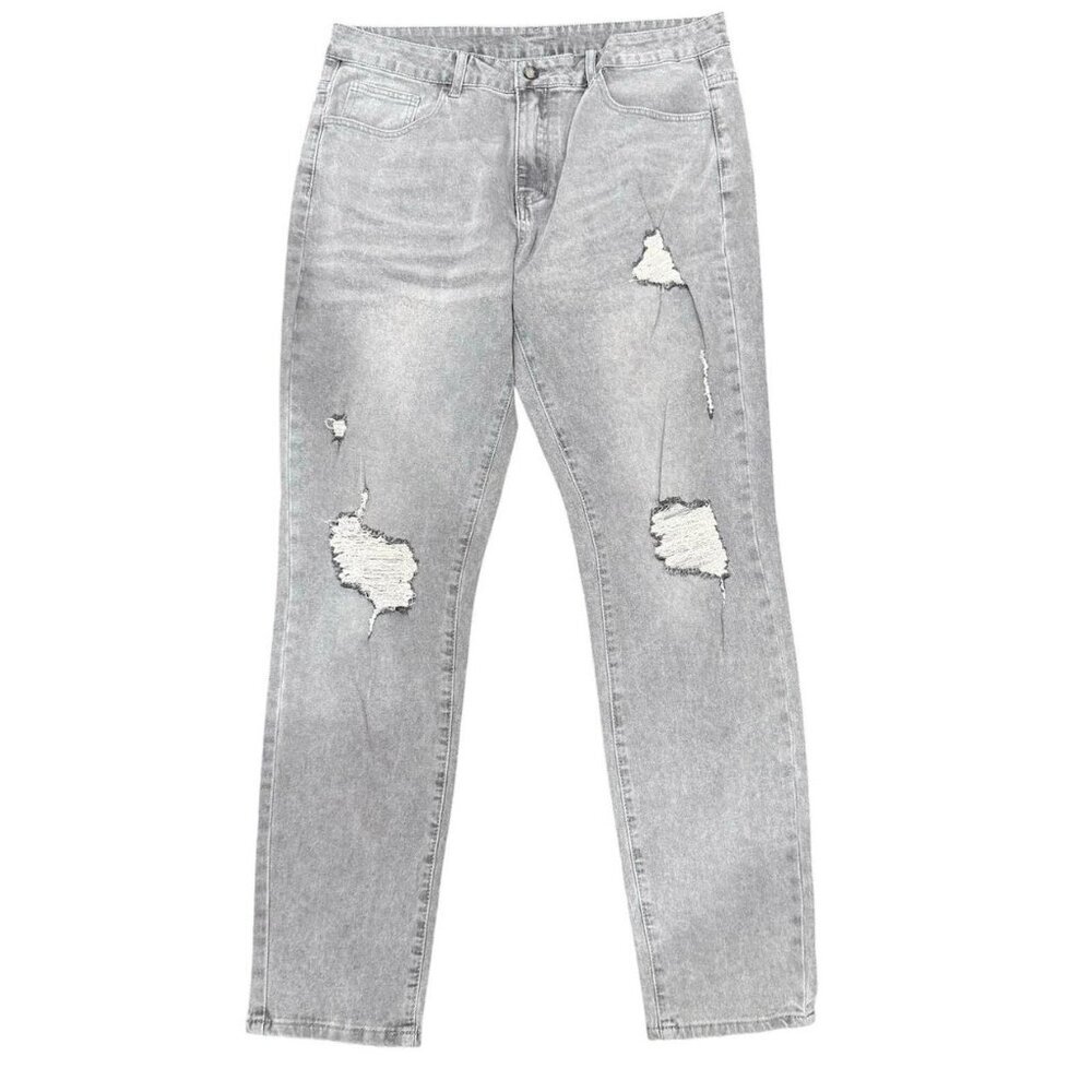 Men Ripped Skinny Jeans in Washed Gray, Size 36​